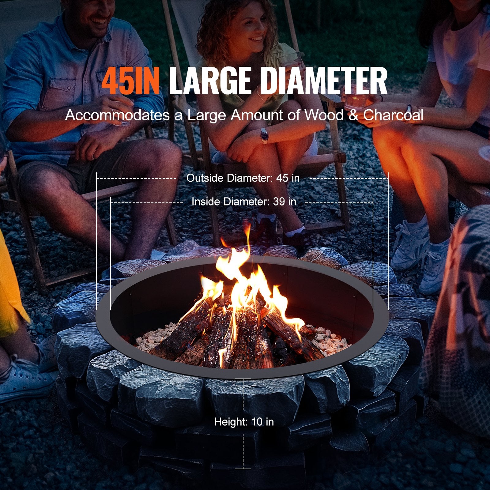 Fire Pit Ring Round 45 Inch Outer Steel Liner DIY Campfire Ring Firepit V952-YXHH39INCH15N9D45V0