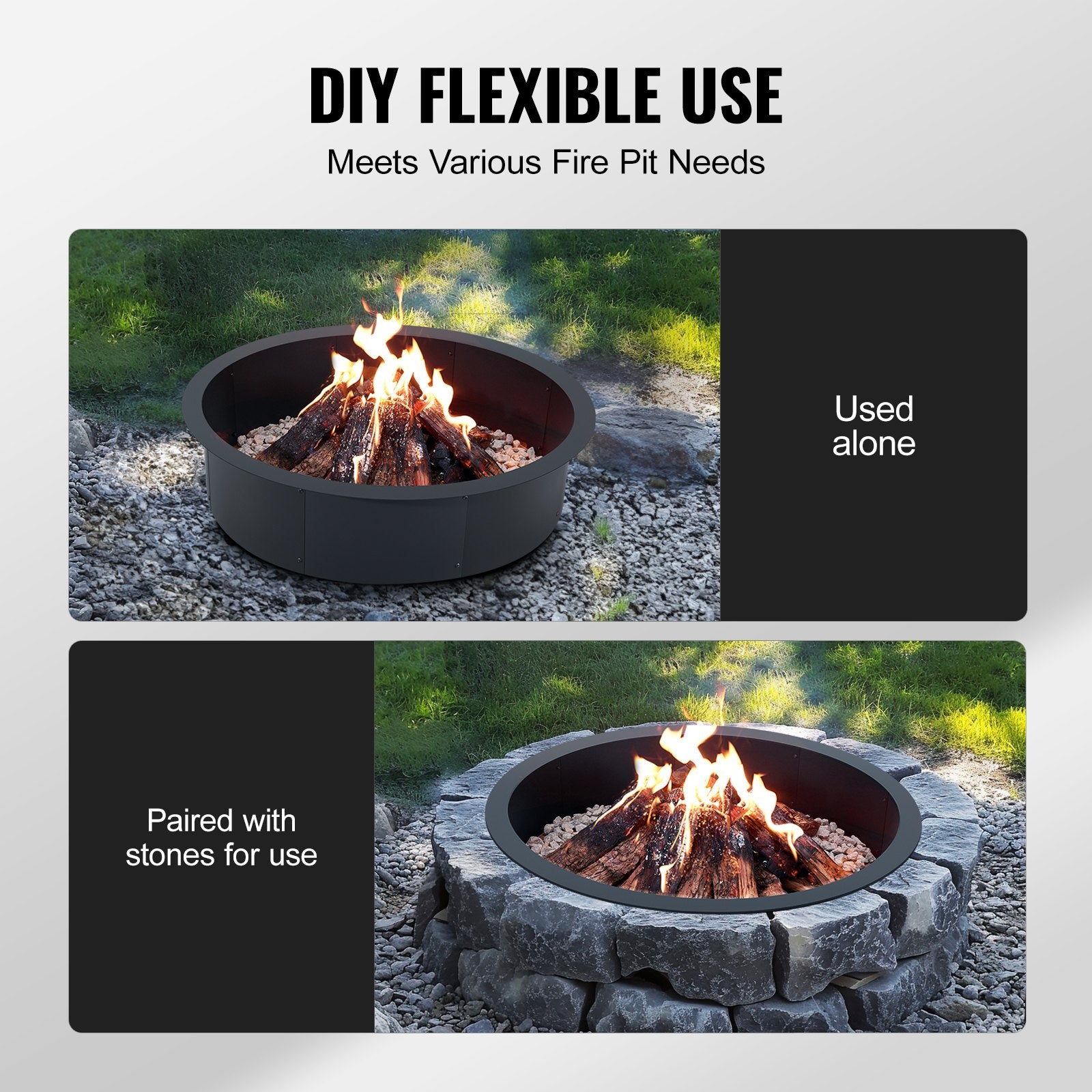 Fire Pit Ring Round 45 Inch Outer Steel Liner DIY Campfire Ring Firepit V952-YXHH39INCH15N9D45V0
