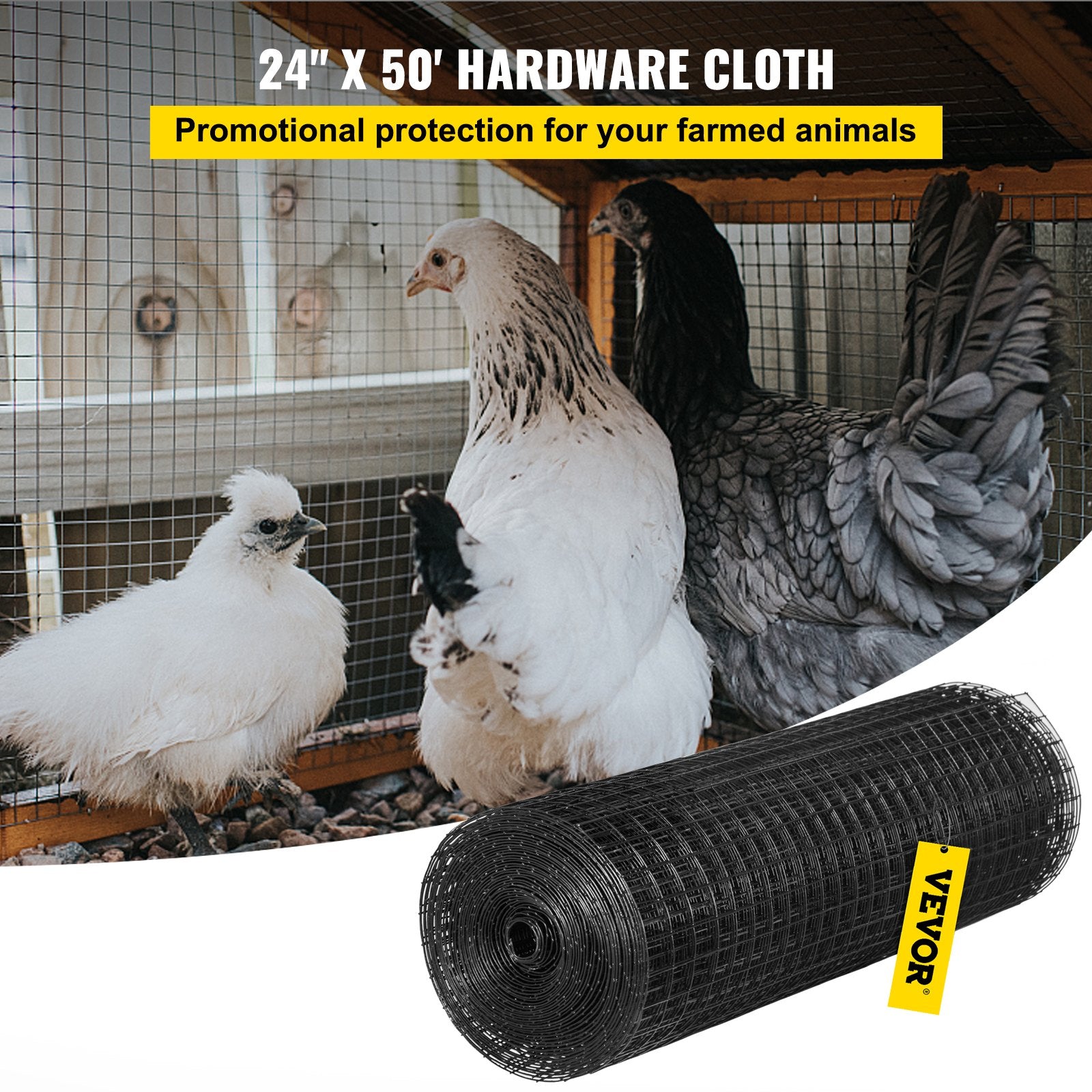 Hardware Cloth, 24"" x50\' & 1""x1"" Mesh Size, Galvanized Steel Vinyl Coated 16 Gauge Welded Wire with A V952-YXHJWHSBDDWC28RC4V0