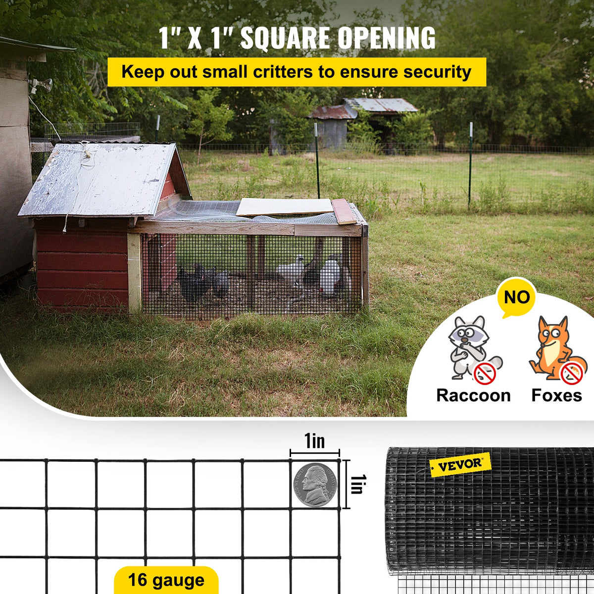Hardware Cloth, 48"" x 50\' & 1""x1"" Mesh Size, Galvanized Steel Vinyl Coated 16 Gauge Chicken Wire Fencing V952-YXHJWHSBDDWC4TJ89V0