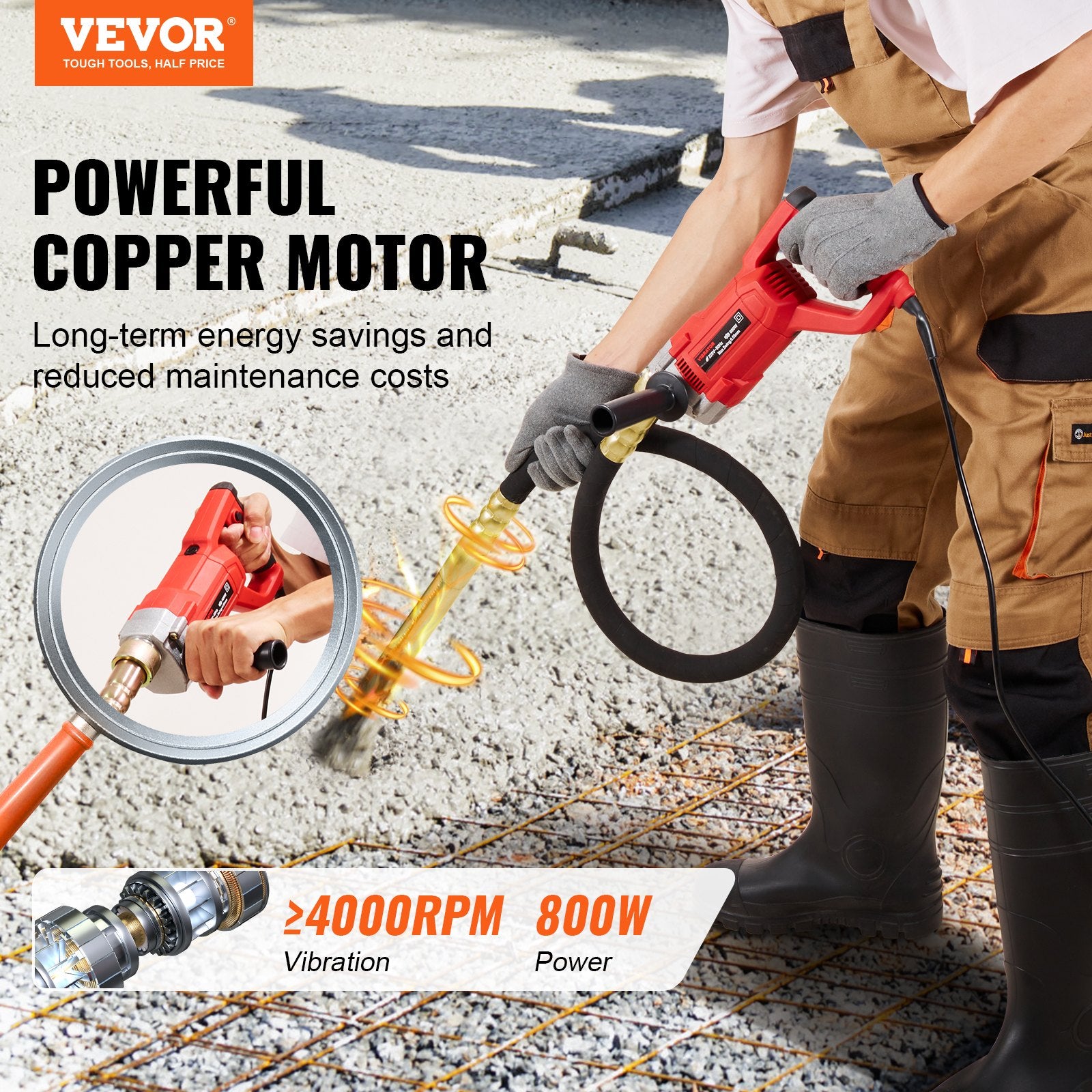 Handheld Electric Concrete Vibrator 800W 1.5M Shaft Air Bubble Remover V952-YXHNTZDQSCS12GEAJV3
