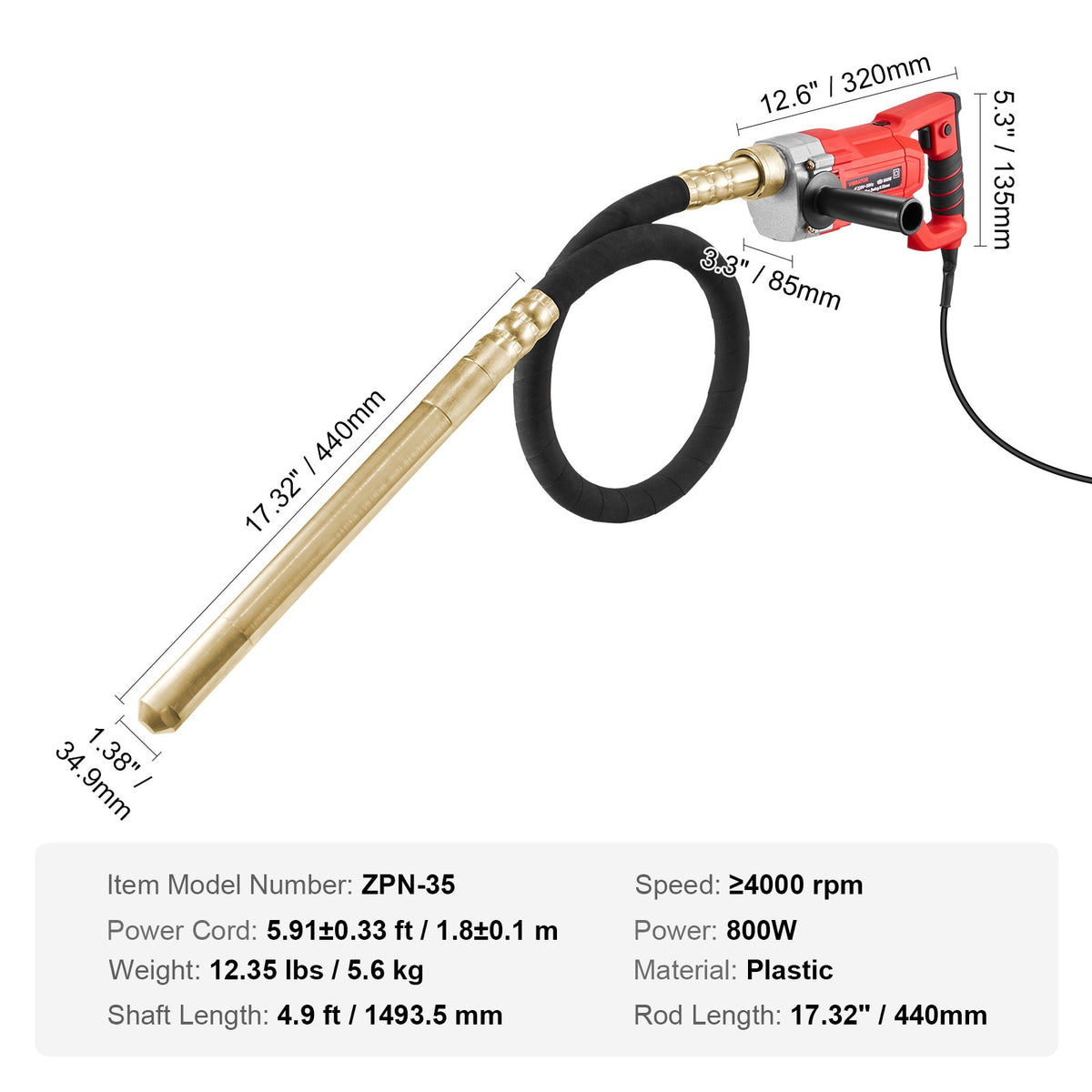 Handheld Electric Concrete Vibrator 800W 1.5M Shaft Air Bubble Remover V952-YXHNTZDQSCS12GEAJV3