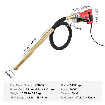Handheld Electric Concrete Vibrator 800W 1.5M Shaft Air Bubble Remover V952-YXHNTZDQSCS12GEAJV3