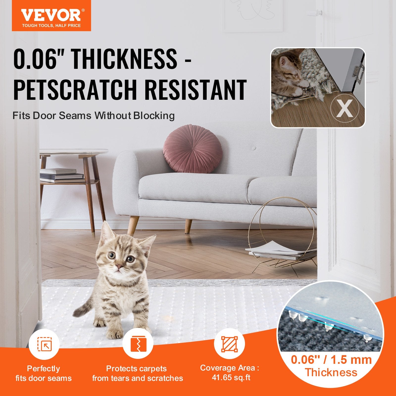 Carpet Protector for Pets, 15" x 4' PVC Scratch-Proof Cat Carpet Protector for Doorway, Anti-Slip Cat Scratch V952-YXJBHMTM15YC7AW4FV0