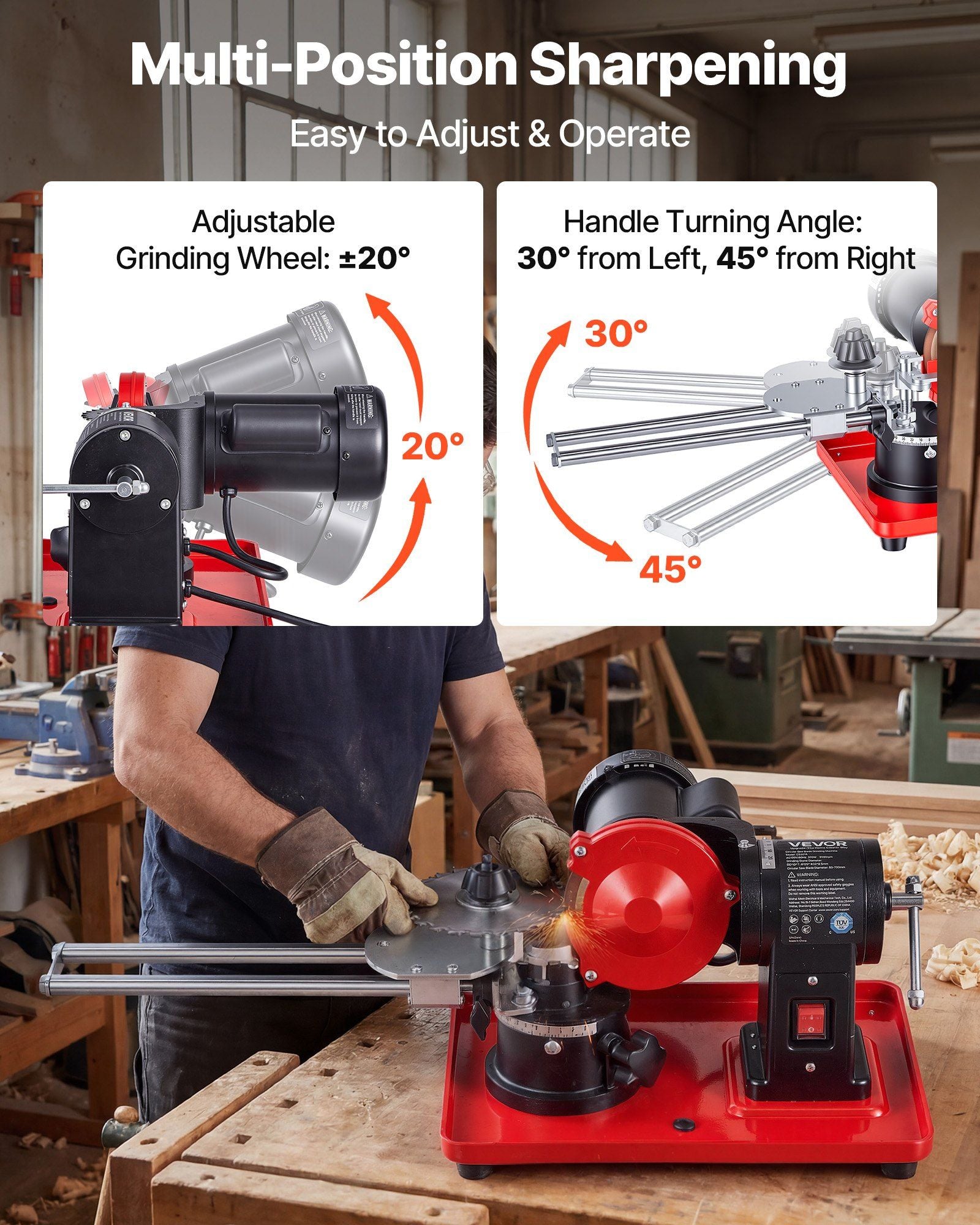 Circular Saw Blade Sharpener, 370W 2890RPM Rotary Angle Mill Grinder Sharpening Machine with 125mm Grinding V952-YXJPDMJGMHGDIOUPX001V3