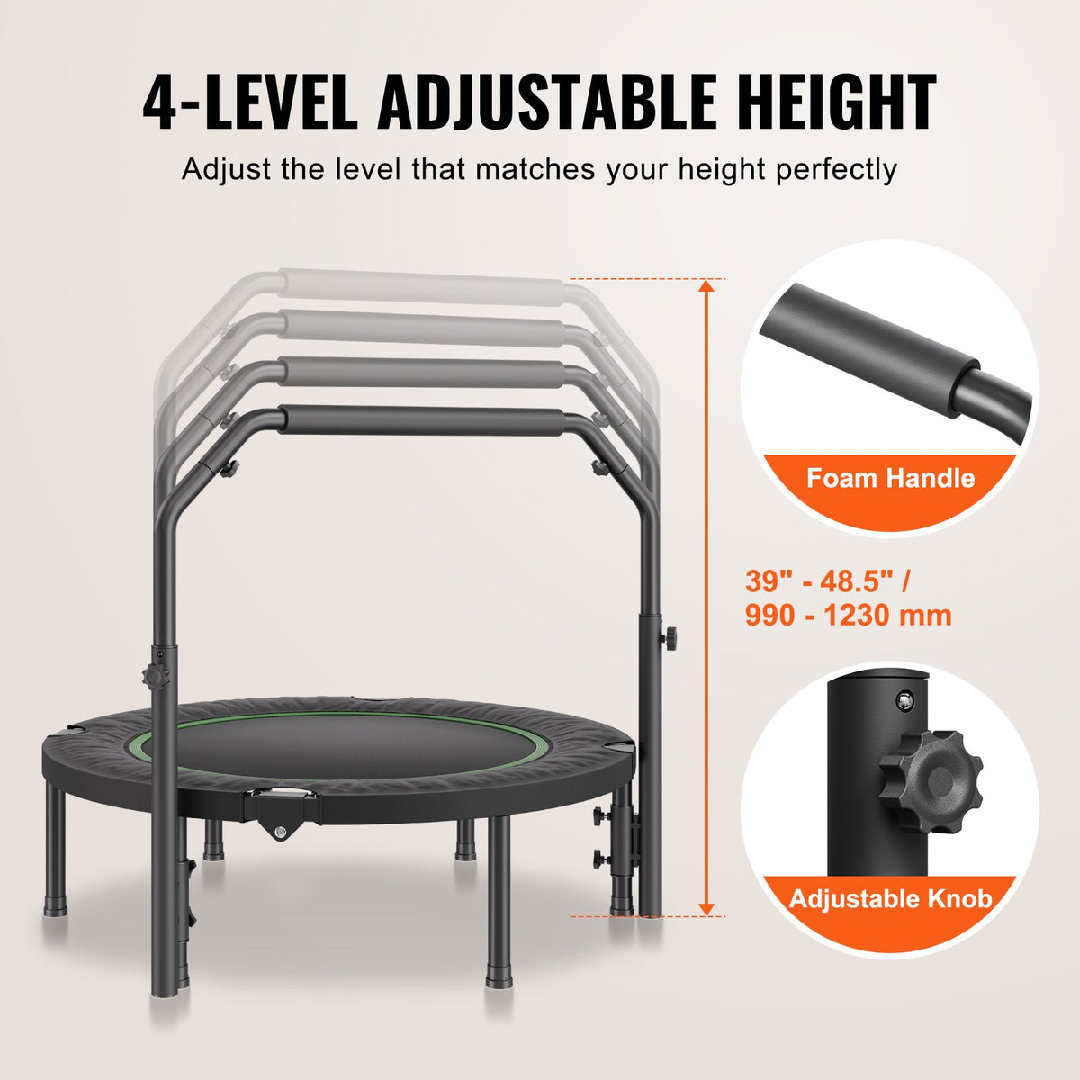 Foldable Mini Trampoline, 40 Inch Fitness Rebounder, Max Load 330lbs Exercise Trampoline, Stable & Quiet V952-YXJSBCDBSKZD98EZMV0