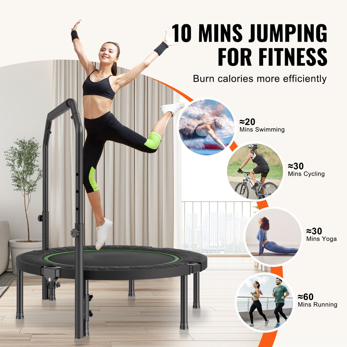 Foldable Mini Trampoline, 40 Inch Fitness Rebounder, Max Load 330lbs Exercise Trampoline, Stable & Quiet V952-YXJSBCDBSKZD98EZMV0