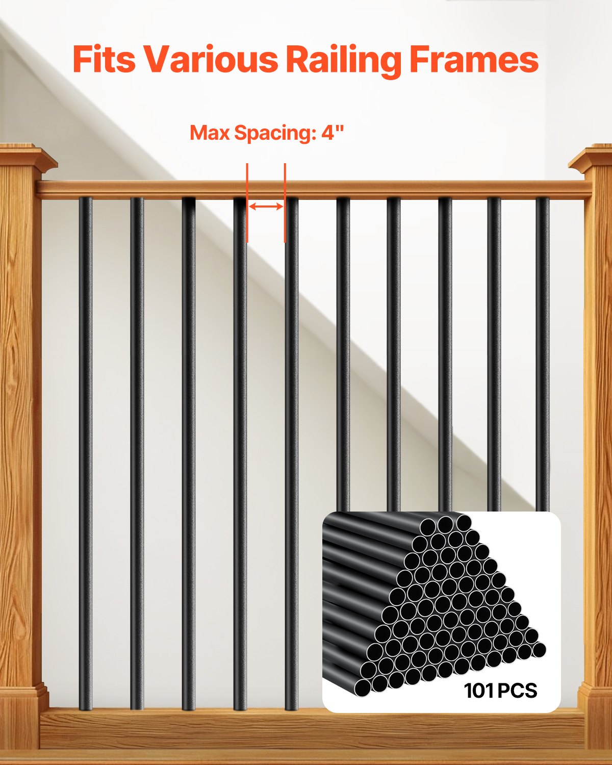Staircase Balusters 101 Pack, 660 mm Aluminum Stair Balusters, 19 mm Water-Proof Round Metal Spindle Railing, V952-YXKLGZL101G2OOT2PV0