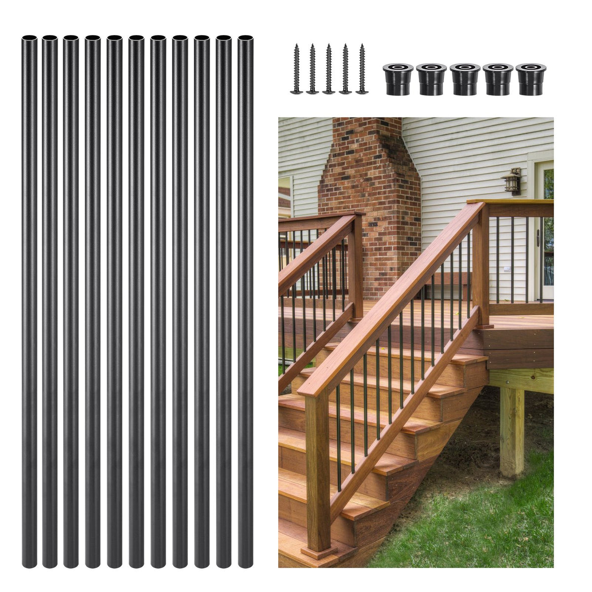 Staircase Balusters 101 Pack, 660 mm Aluminum Stair Balusters, 19 mm Water-Proof Round Metal Spindle Railing, V952-YXKLGZL101G2OOT2PV0