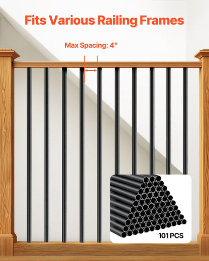 Staircase Balusters 101 Pack, 32 In Aluminum Stair Balusters, 3/4 In Water-Proof Round Metal Spindle Railing, V952-YXKLGZL101G3XT56SV0