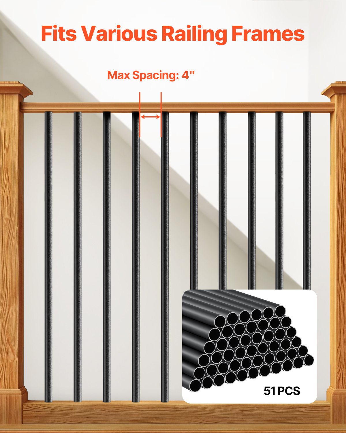 Staircase Balusters 51 Pack, 660 mm Aluminum Stair Balusters, 19 mm Water-Proof Round Metal Spindle Railing, V952-YXKLGZL51G26MV0FMV0