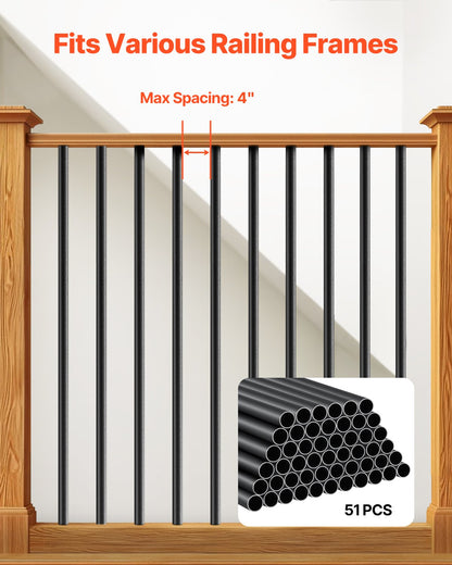 Staircase Balusters 51 Pack, 660 mm Aluminum Stair Balusters, 19 mm Water-Proof Round Metal Spindle Railing, V952-YXKLGZL51G26MV0FMV0