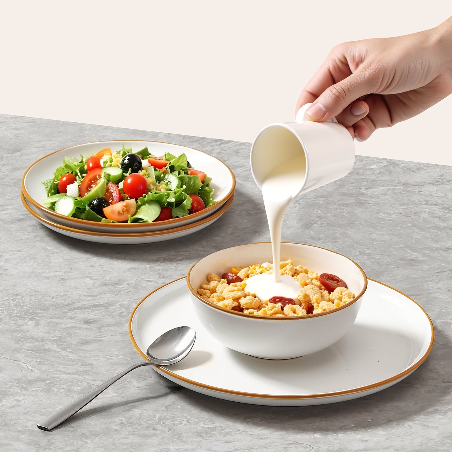 18 PCS Dinnerware Set Ceramic Plates and Bowls Sets Service for 6 White V952-YXKSMBSYXKS1DV8NNV0