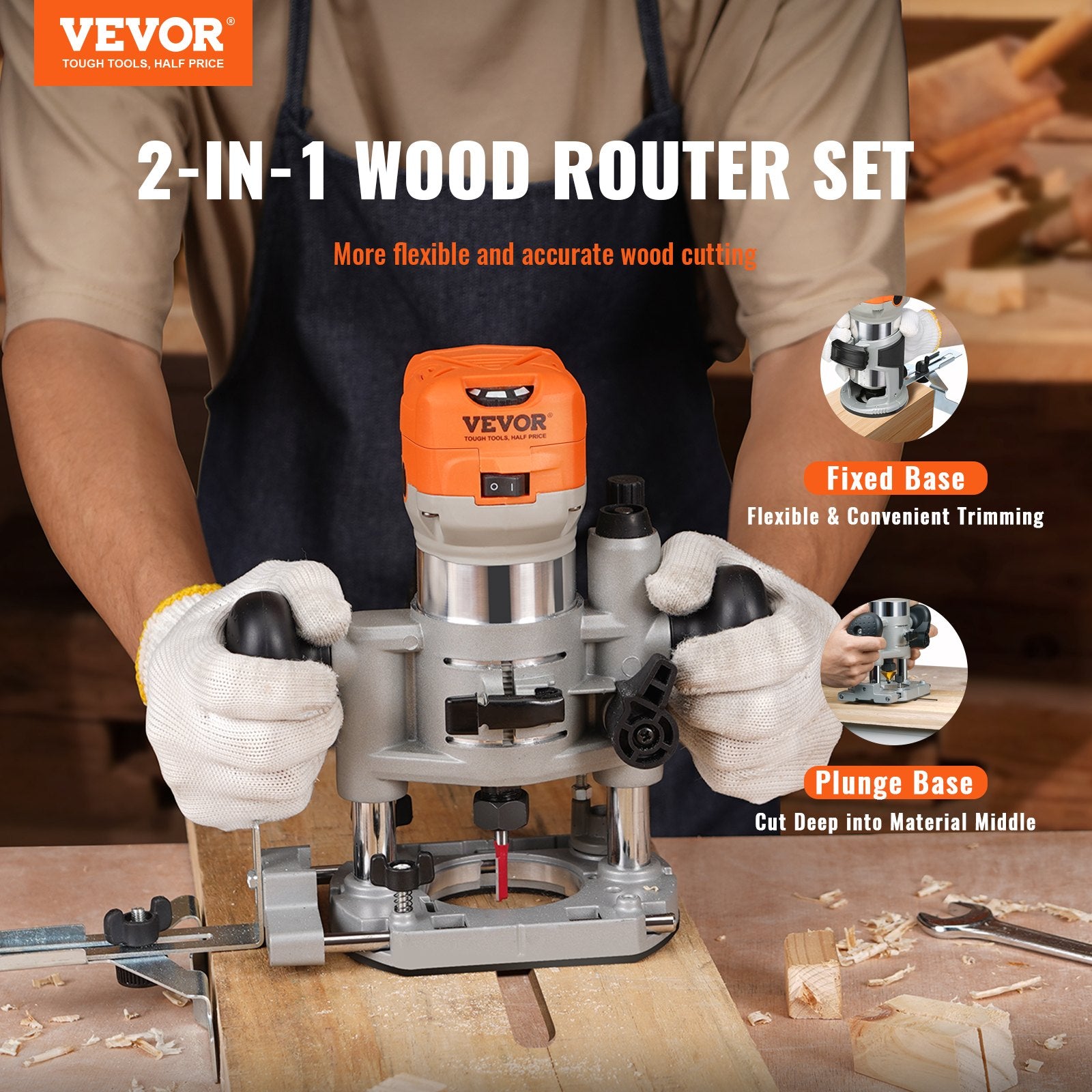 Wood Router, 1.25HP 800W, Compact Wood Trimmer Router Combo Tool with Plunge and Fixed Base, 30000RPM 6 V952-YXKXBJ710W65AH7WLV3