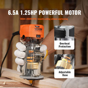 Wood Router, 1.25HP 800W, Compact Wood Trimmer Router Combo Tool with Plunge and Fixed Base, 30000RPM 6 V952-YXKXBJ710W65AH7WLV3