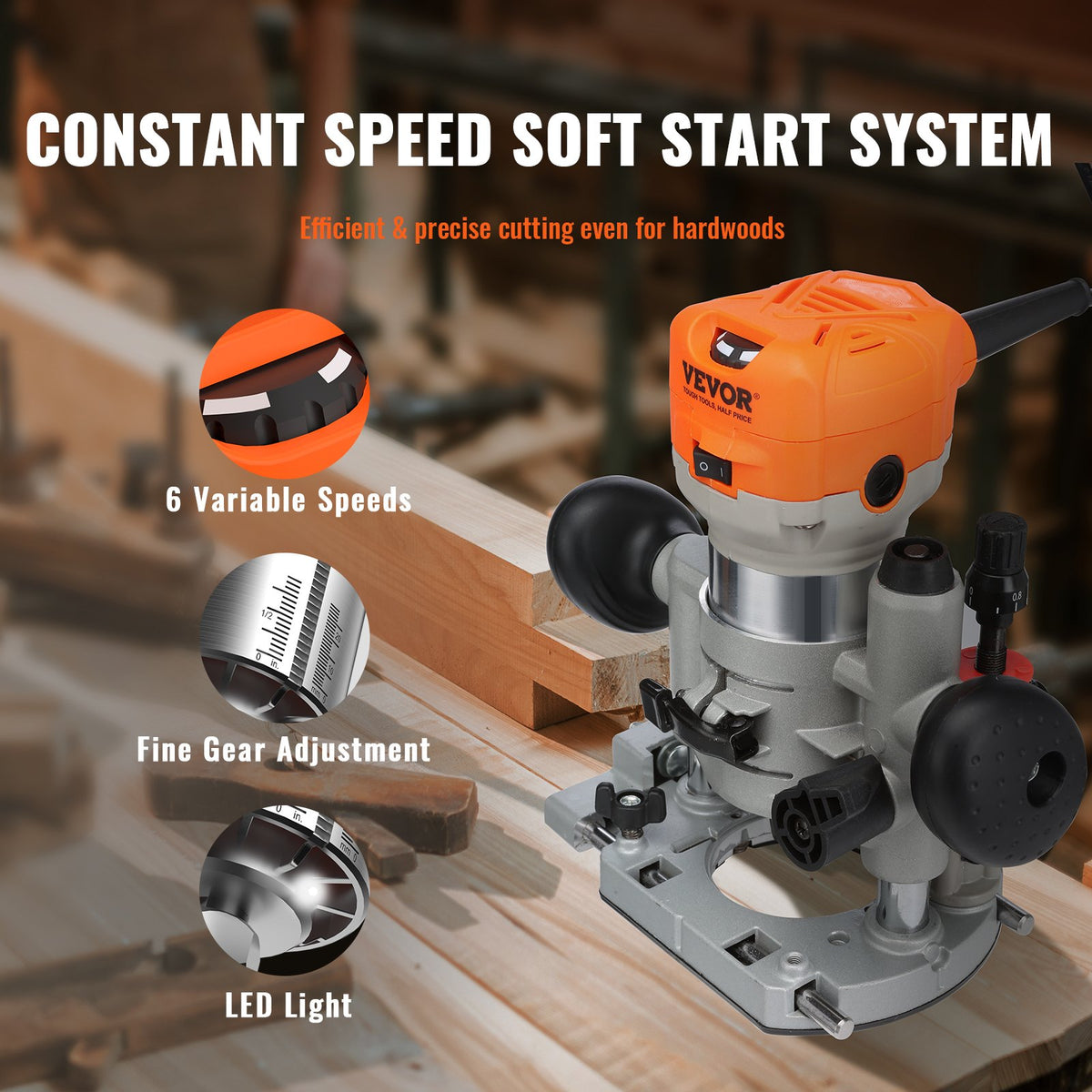 Wood Router, 1.25HP 800W, Compact Wood Trimmer Router Combo Tool with Plunge and Fixed Base, 30000RPM 6 V952-YXKXBJ710W65AH7WLV3