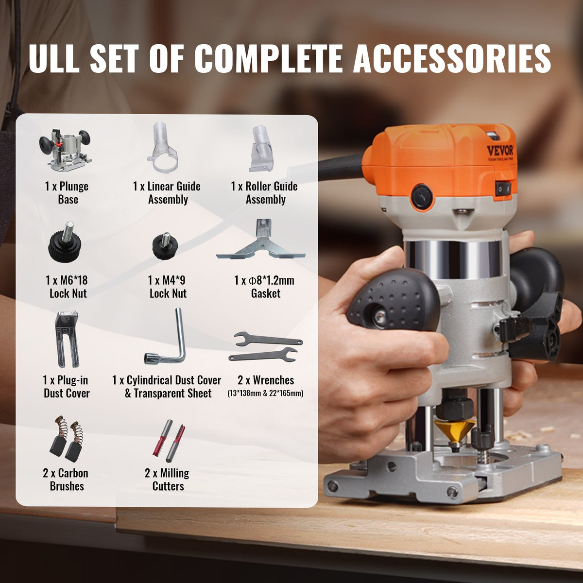 Wood Router, 1.25HP 800W, Compact Wood Trimmer Router Combo Tool with Plunge and Fixed Base, 30000RPM 6 V952-YXKXBJ710W65AH7WLV3