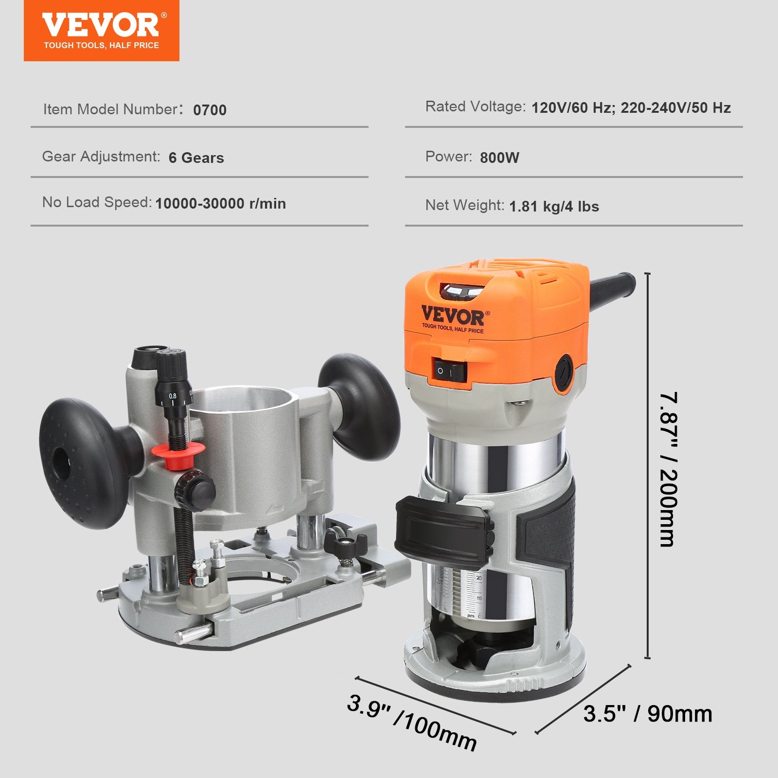 Wood Router, 1.25HP 800W, Compact Wood Trimmer Router Combo Tool with Plunge and Fixed Base, 30000RPM 6 V952-YXKXBJ710W65AH7WLV3