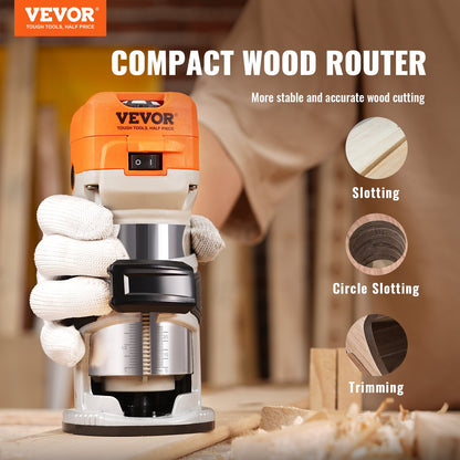 Wood Router, 1.25HP 800W, Compact Wood Trimmer Router Tool, 30000RPM Max Speed 6 Variable Speeds, with 1/4'' V952-YXKXBJ710W65AZLFEV3