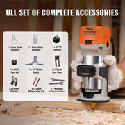 Wood Router, 1.25HP 800W, Compact Wood Trimmer Router Tool, 30000RPM Max Speed 6 Variable Speeds, with 1/4'' V952-YXKXBJ710W65AZLFEV3
