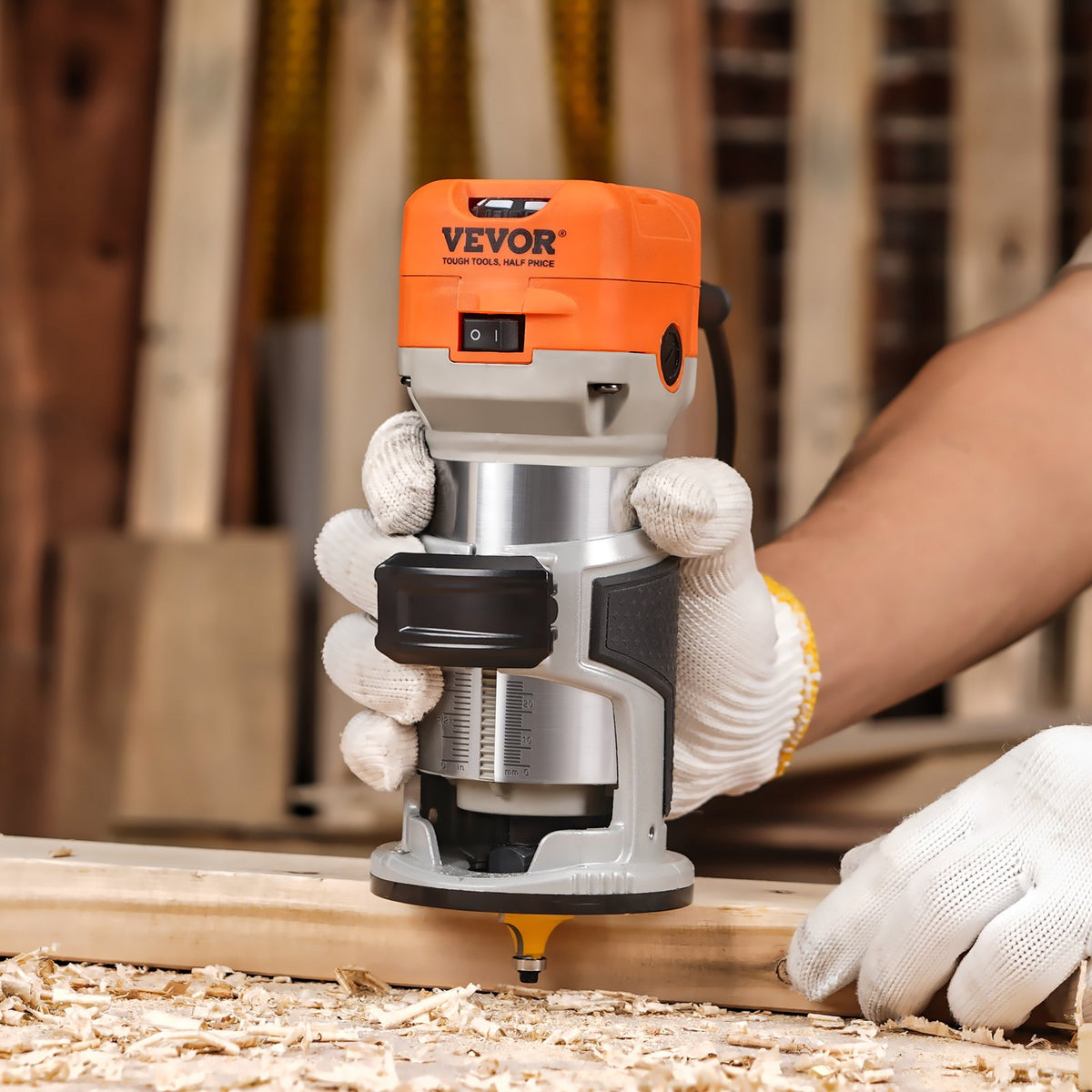 Wood Router, 1.25HP 800W, Compact Wood Trimmer Router Tool, 30000RPM Max Speed 6 Variable Speeds, with 1/4'' V952-YXKXBJ710W65AZLFEV3