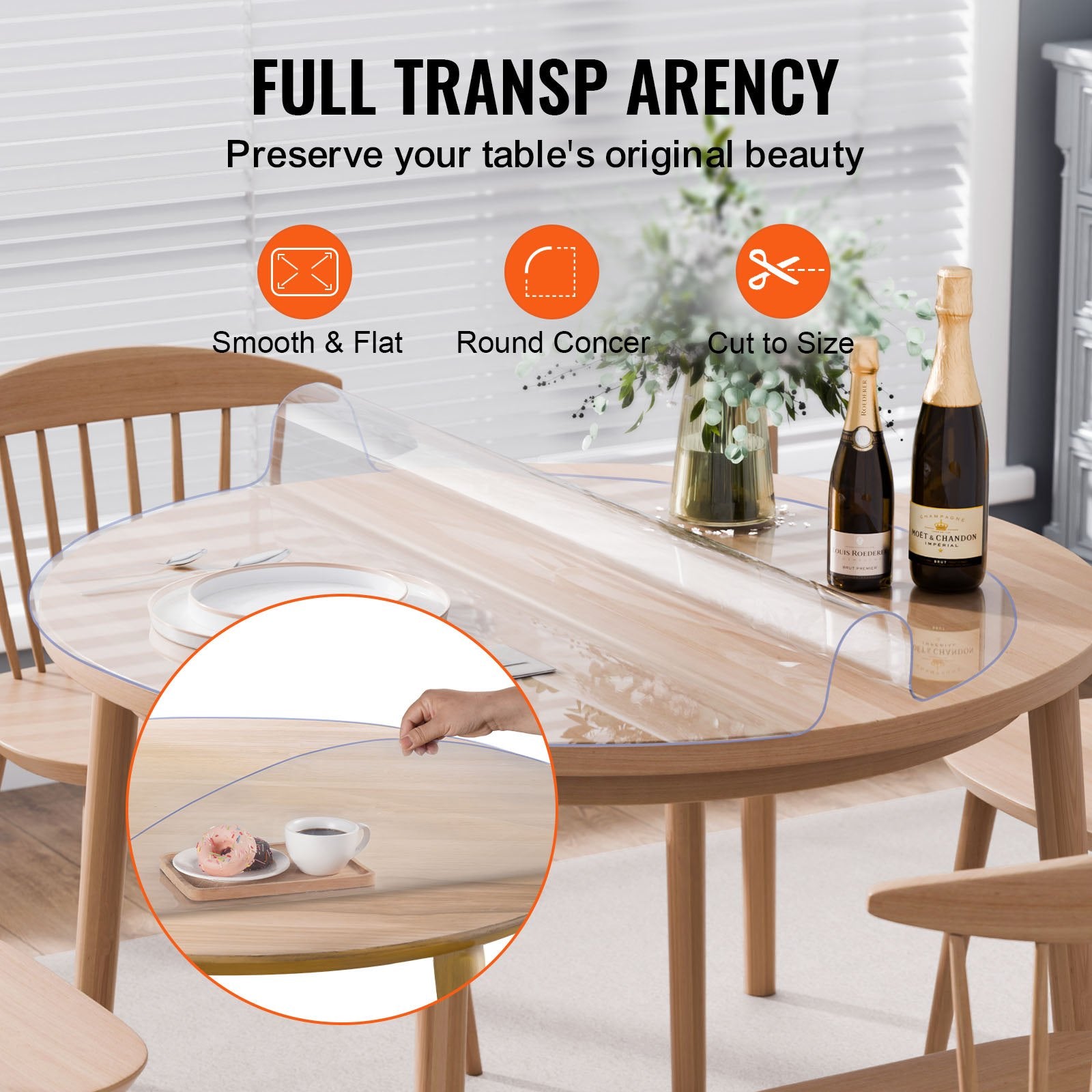 Plastic Table Cover, 42 x 42 Inch 2.0 mm Thick Clear Table Protector, Round PVC Desk Mat, Waterproof & Easy V952-YXPVCZB42X4292RMRV0