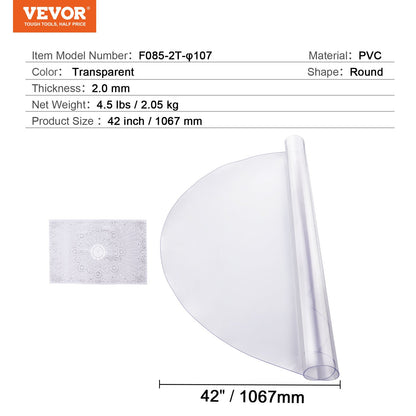 Plastic Table Cover, 42 x 42 Inch 2.0 mm Thick Clear Table Protector, Round PVC Desk Mat, Waterproof & Easy V952-YXPVCZB42X4292RMRV0