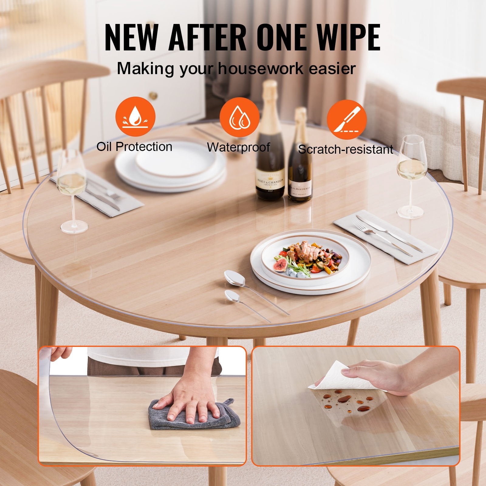Plastic Table Cover, 48 x 48 Inch 2.0 mm Thick Clear Table Protector, Round PVC Desk Mat, Waterproof & Easy V952-YXPVCZB48X48UGUKXV0
