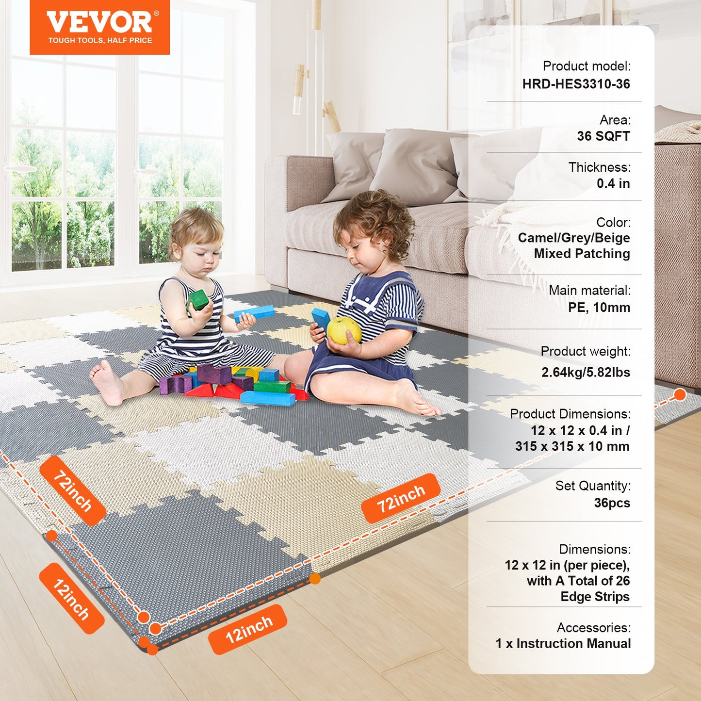 Kids Foam Puzzle Floor Playmat 0.4 in 36 Pcs Interlocking EVA Soft Tiles V952-YXPXDQXEVA36RZ6OAV0