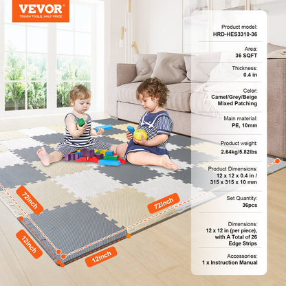 Kids Foam Puzzle Floor Playmat 0.4 in 36 Pcs Interlocking EVA Soft Tiles V952-YXPXDQXEVA36RZ6OAV0