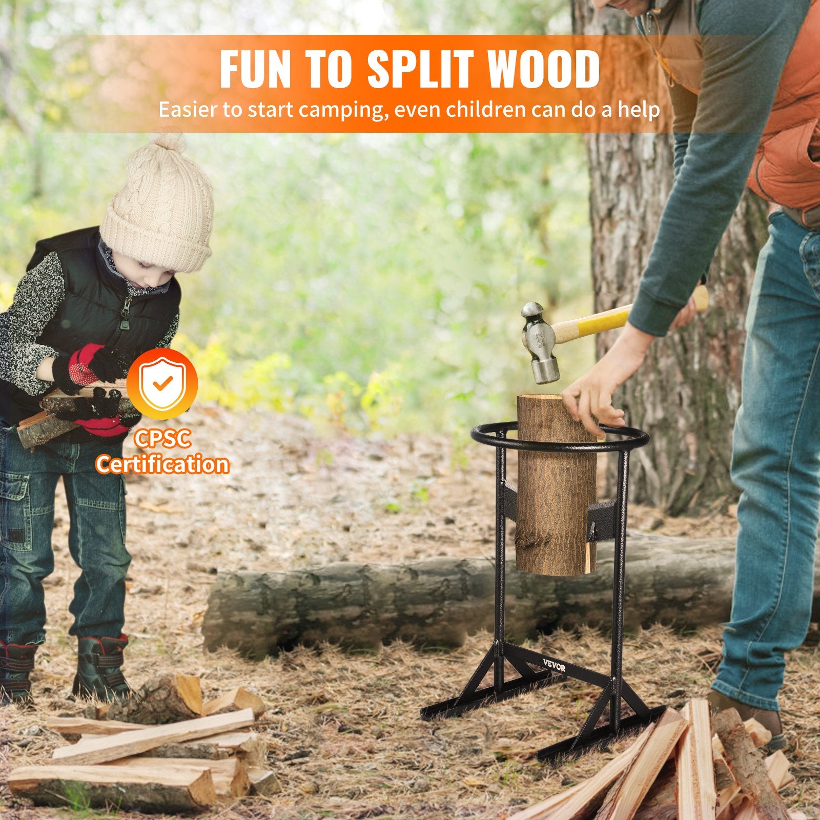 Firewood Kindling Splitter, 9''x17'' XL Wood Splitter, Unique V-Shaped Finger-Safety Blade, Manual Log V952-YXSDPC179INCHMTDAV0