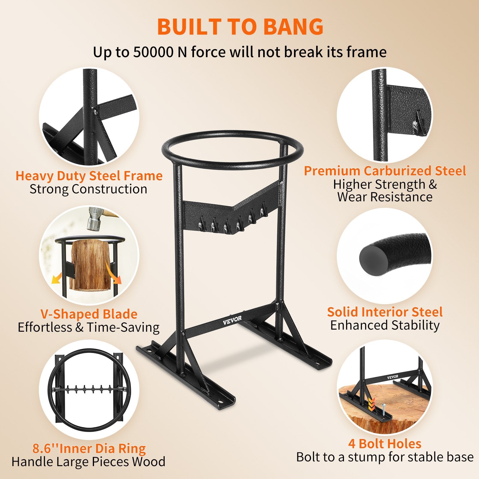 Firewood Kindling Splitter, 9''x17'' XL Wood Splitter, Unique V-Shaped Finger-Safety Blade, Manual Log V952-YXSDPC179INCHMTDAV0