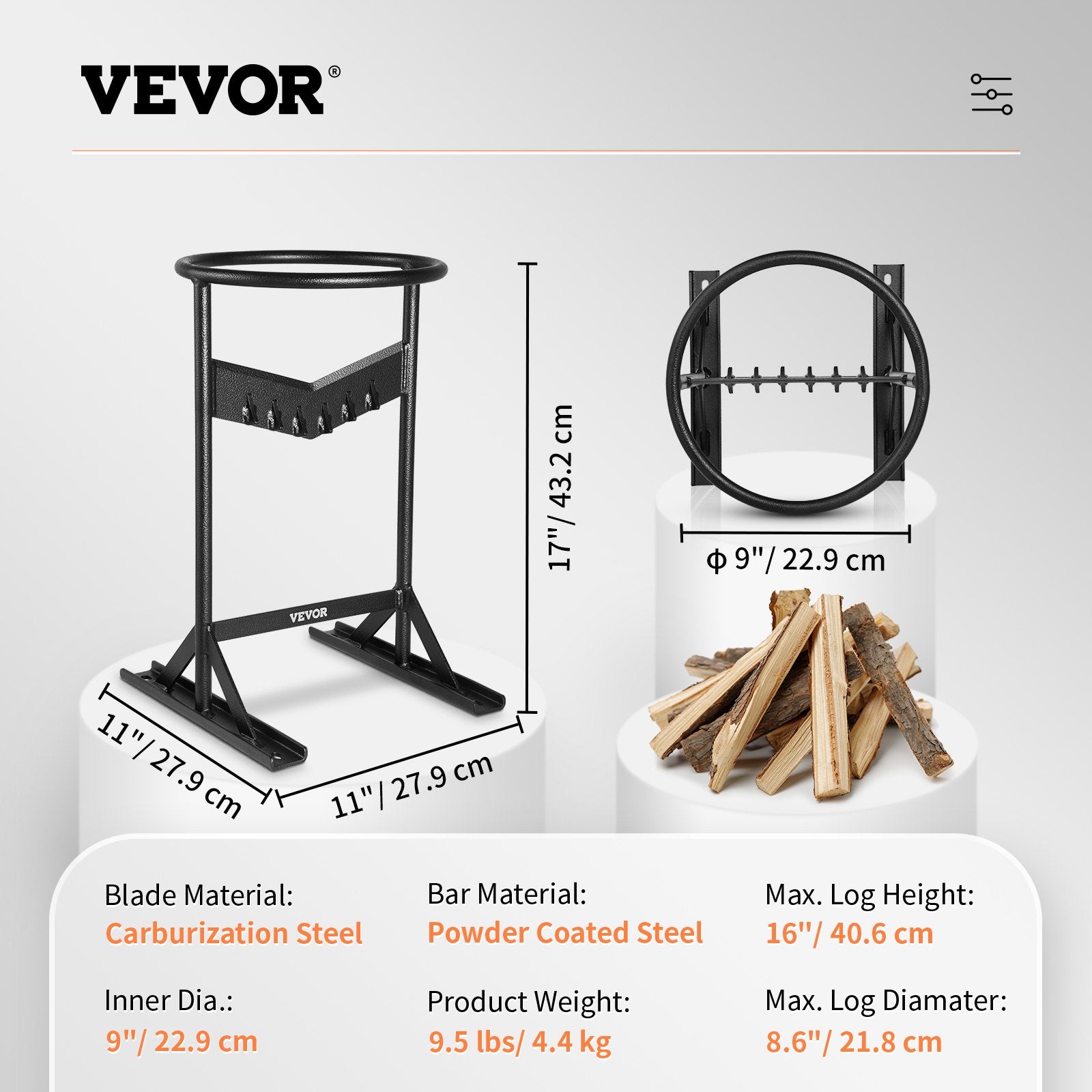 Firewood Kindling Splitter, 9''x17'' XL Wood Splitter, Unique V-Shaped Finger-Safety Blade, Manual Log V952-YXSDPC179INCHMTDAV0