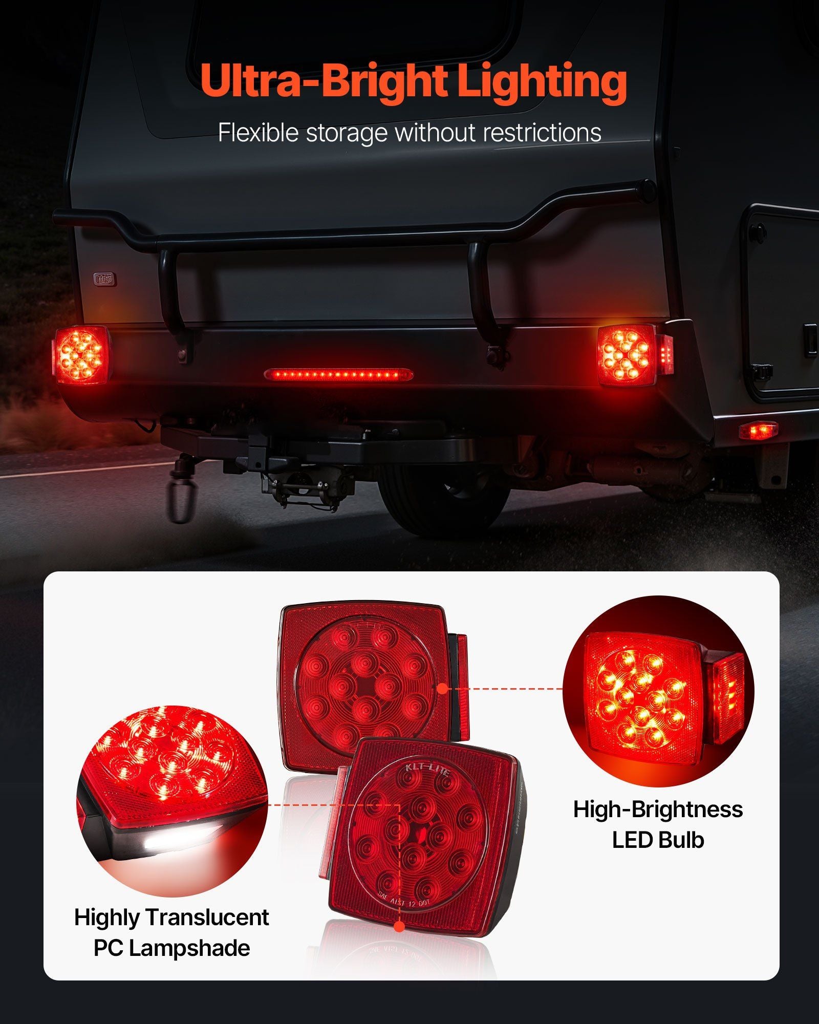 Trailer Lights, LED Trailer Tail Lights Kit with Stop Brake Turn Tail License Plate Clearance Lamp, V952-YXTCDFXDT3WDUDZL8001V9