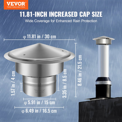 Chimney Cap 6-inch 304 Stainless Steel Round Roof Rain Cap Cover Silver V952-YXYCMYSBXGZDGEH55V0