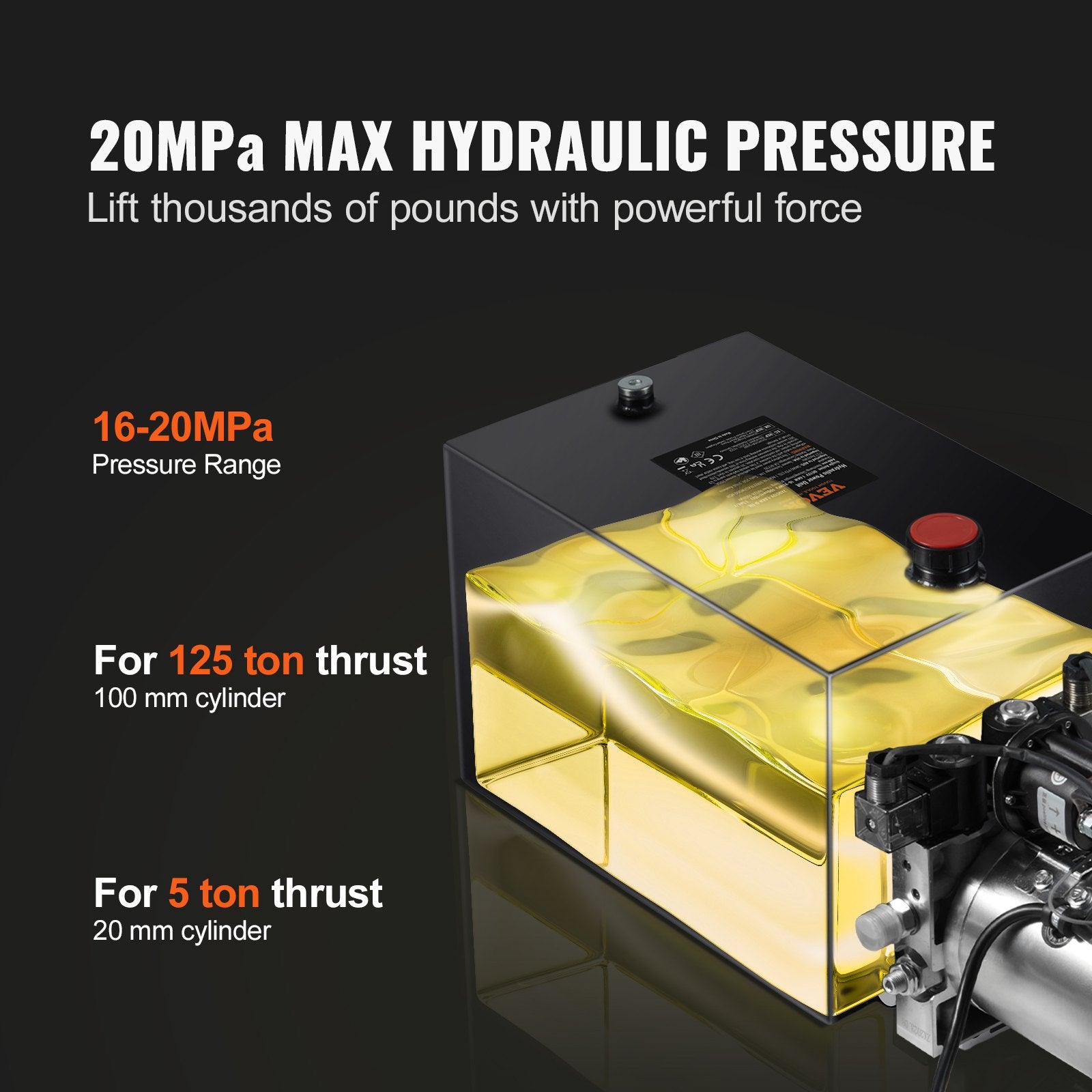 Hydraulic Pump 15 Quart Double Acting Dump Trailer Pump Power Unit DC 12V V952-YXYYB12VZLDJ3VIN2V0