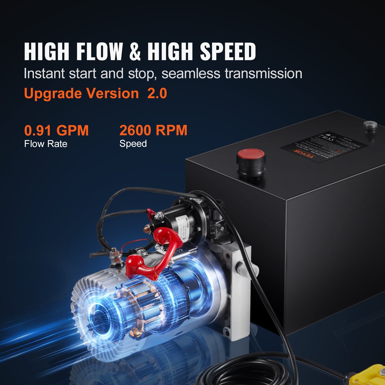 Hydraulic Pump, 4 Quart Hydraulic Power Unit, Single Acting Dump Trailer Pump, 0.91 GPM Flow Rate, 3200 PSI V952-YXYYB12VZLDJA6M7WV0