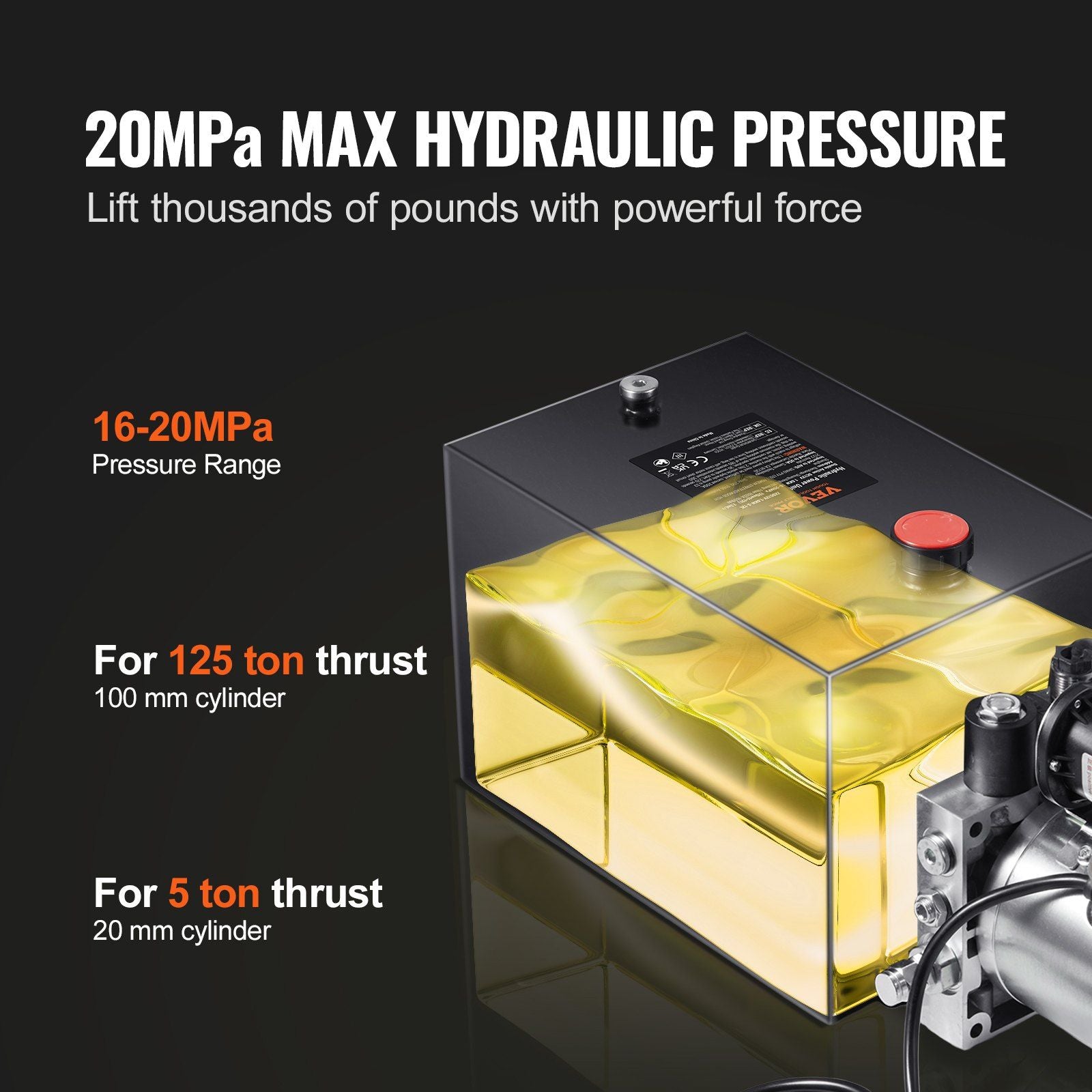 Hydraulic Pump, 20 Quart Hydraulic Power Unit, Single Acting Dump Trailer Pump, 0.91 GPM Flow Rate, 3200 PSI V952-YXYYB12VZLDJAW8J4V0