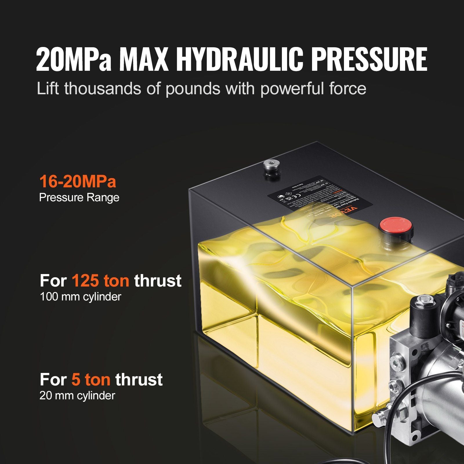 Hydraulic Pump, 12 Quart Hydraulic Power Unit, Single Acting Dump Trailer Pump, 0.91 GPM Flow Rate, 3200 PSI V952-YXYYB12VZLDJD7581V0