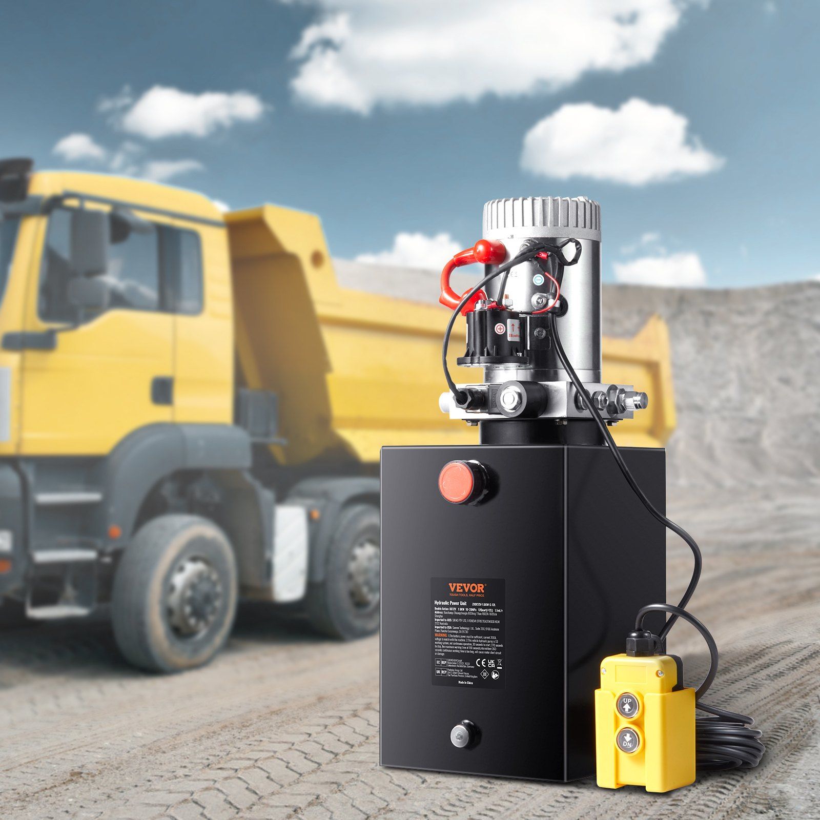 Hydraulic Pump, 12 Quart Hydraulic Power Unit, Single Acting Dump Trailer Pump, 0.91 GPM Flow Rate, 3200 PSI V952-YXYYB12VZLDJD7581V0