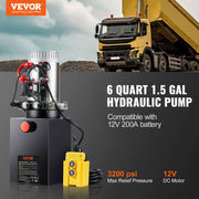 Hydraulic Pump, 6 Quart Hydraulic Power Unit, Double Acting Dump Trailer Pump, 0.91 GPM Flow Rate, 3200 PSI V952-YXYYB12VZLDJJW6ZGV0