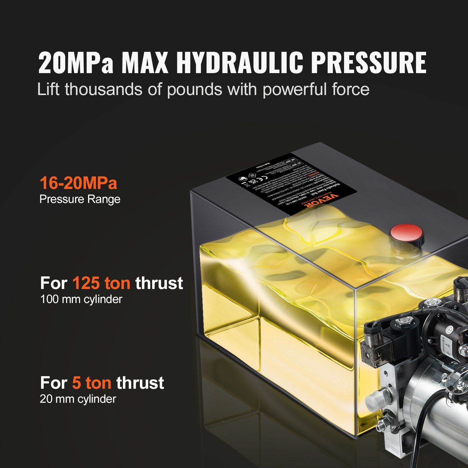 Hydraulic Pump, 6 Quart Hydraulic Power Unit, Double Acting Dump Trailer Pump, 0.91 GPM Flow Rate, 3200 PSI V952-YXYYB12VZLDJJW6ZGV0