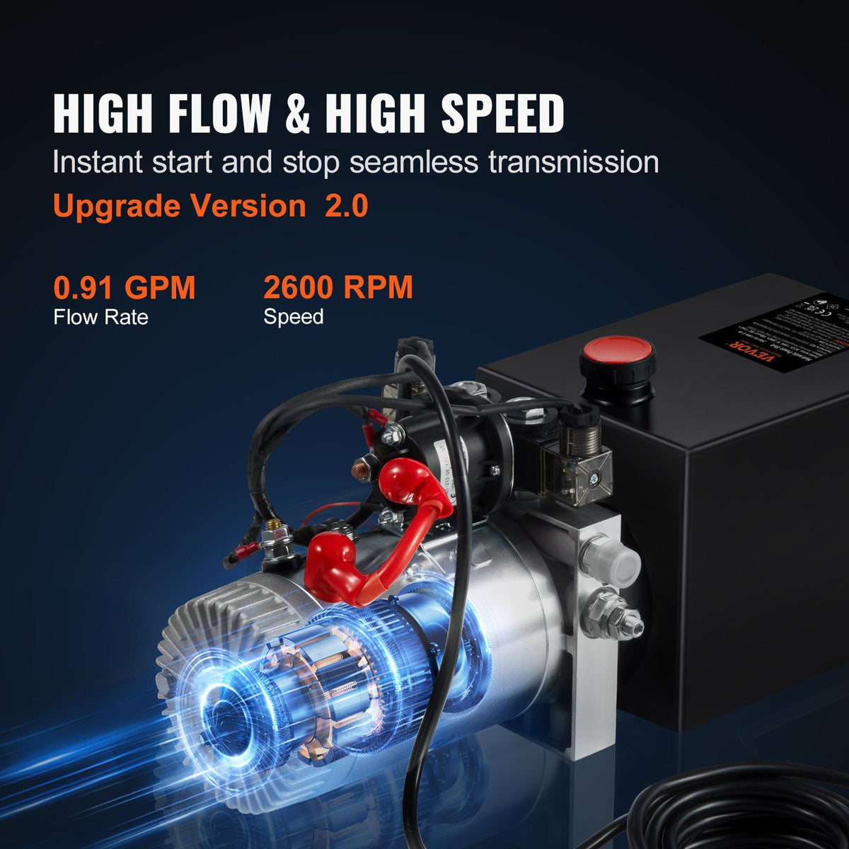 Hydraulic Pump, 6 Quart Hydraulic Power Unit, Double Acting Dump Trailer Pump, 0.91 GPM Flow Rate, 3200 PSI V952-YXYYB12VZLDJJW6ZGV0