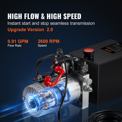 Hydraulic Pump, 6 Quart Hydraulic Power Unit, Double Acting Dump Trailer Pump, 0.91 GPM Flow Rate, 3200 PSI V952-YXYYB12VZLDJJW6ZGV0