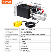 Hydraulic Pump, 6 Quart Hydraulic Power Unit, Double Acting Dump Trailer Pump, 0.91 GPM Flow Rate, 3200 PSI V952-YXYYB12VZLDJJW6ZGV0