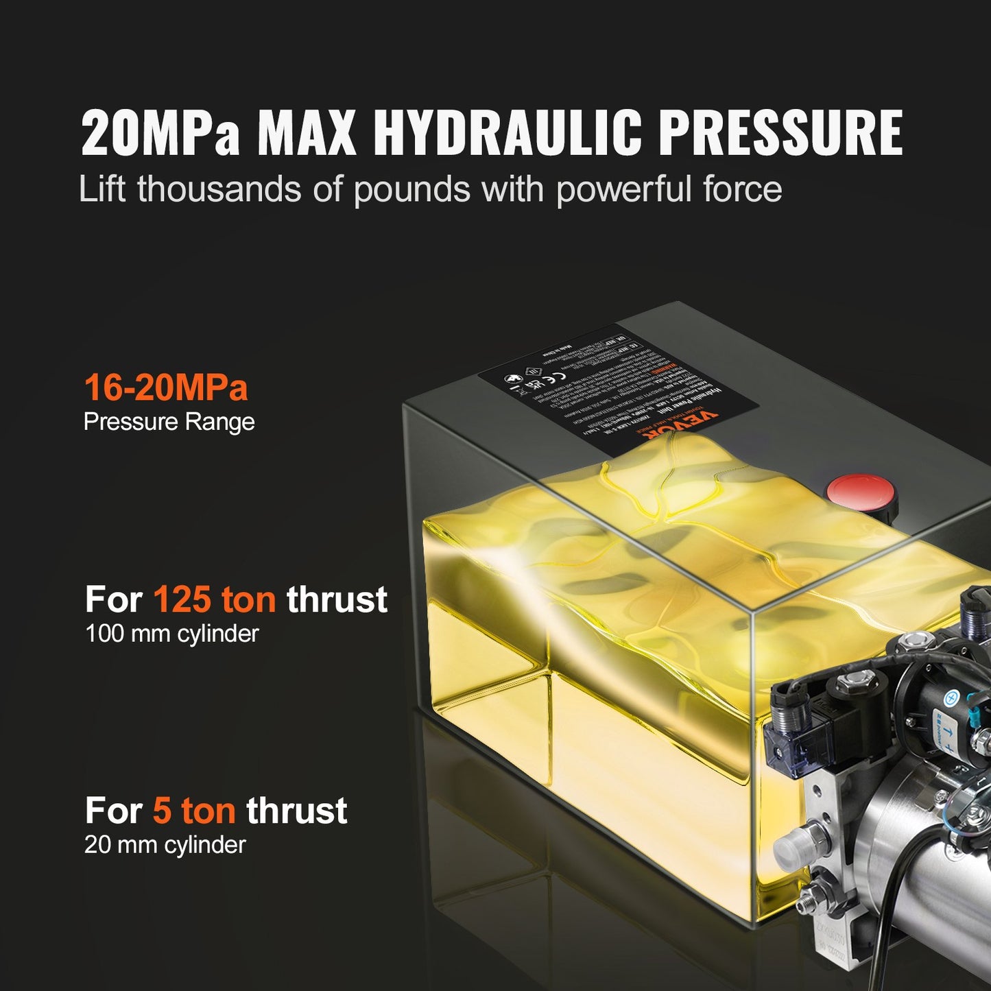 Hydraulic Pump, 10 Quart Hydraulic Power Unit, Double Acting Dump Trailer Pump, 0.91 GPM Flow Rate, 3200 PSI V952-YXYYB12VZLDJQS3MWV0