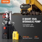Hydraulic Pump, 8 Quart Hydraulic Power Unit, Single Acting Dump Trailer Pump, 0.91 GPM Flow Rate, 3200 PSI V952-YXYYB12VZLDJVH4D5V0