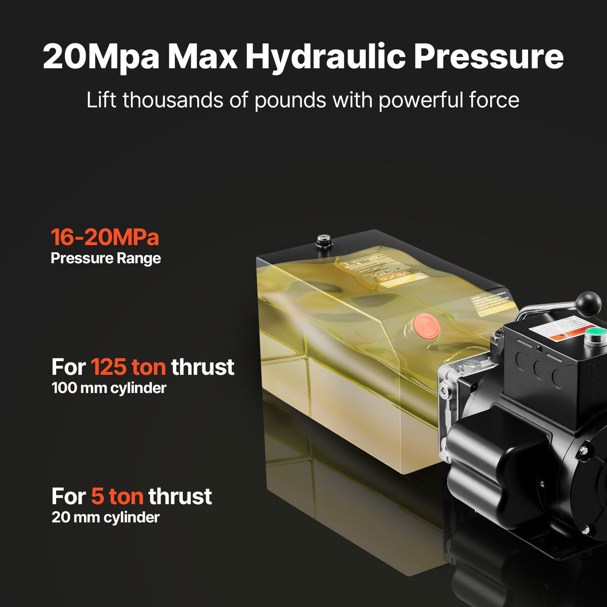 Hydraulic Pump Power Unit, AC 220V, 15 Quart Single Acting Hydraulic Unit, 6.3 L/min Oil Flow, Max Discharge V952-YXYYB220VJLDM031K001V7