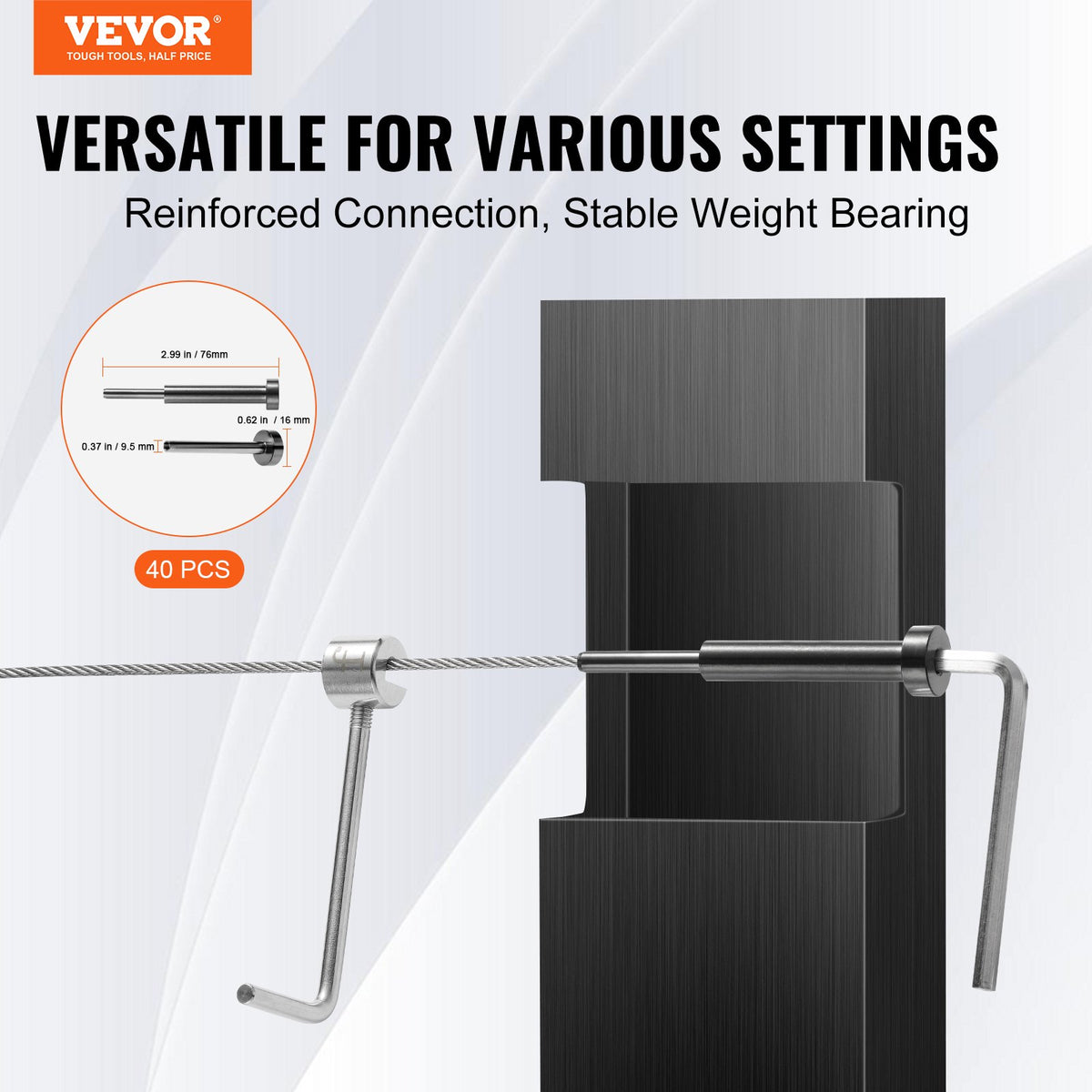 40 Pack Invisible Cable Railing kit, T316 Stainless Steel 3.2mm Invisible Receiver and Swage Stud End for V952-YXZJQHS40J18D30J4V0