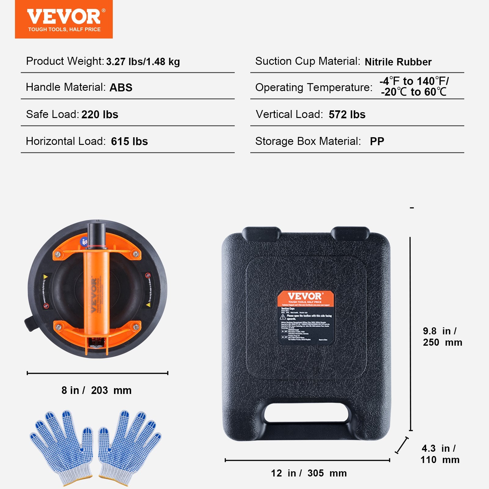 Glass Suction Cup, 203 mm 278 kg Capacity, Vacuum Suction Cup with ABS Handle and Carry Box, Heavy Duty V952-YXZKXPSL1J8YAA002V0